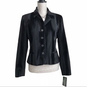 Harve Benard By Benard Holtzman Vintage Black Faux Fur Blazer Jacket Womens 8